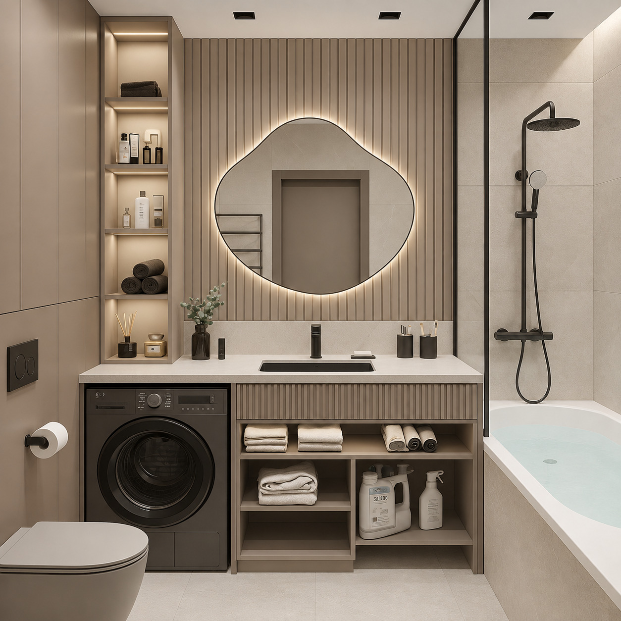 Vizon Panelli ve Küvet Entegreli Modern Banyo