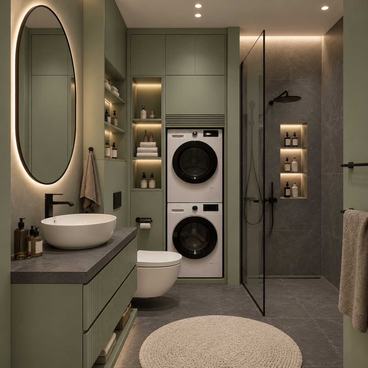 Çanak Lavabolu ve Çamaşır Dolaplı Spa Banyo