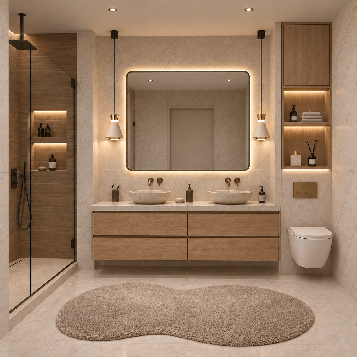 Çift Lavabolu Banyo Dolabı Modelleri | Lüks Ebeveyn Banyosu