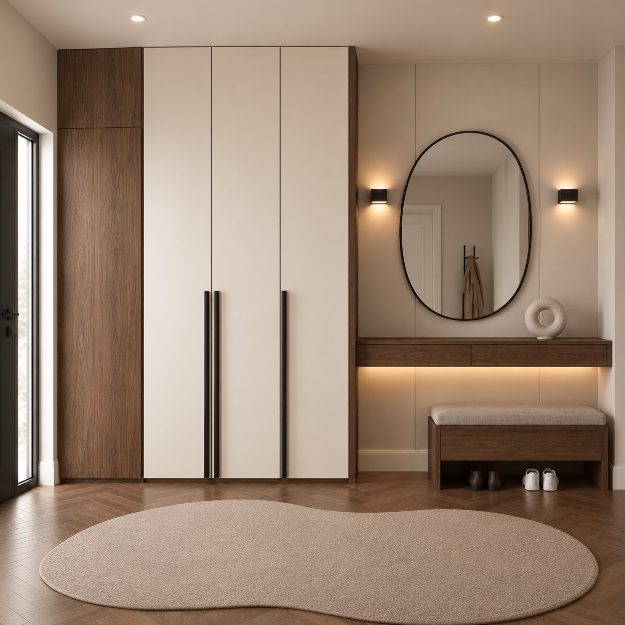 Koyu Ceviz ve İpek Mat Krem Lake Dresuarlı Modern Portmanto
