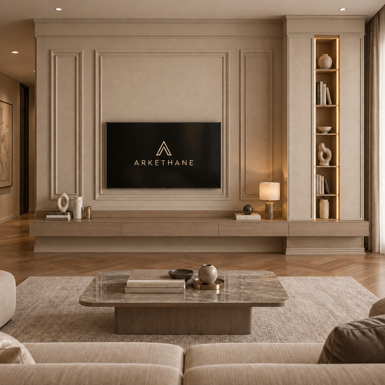 Klasik Çıtalı TV Ünitesi | Doğal Ahşap Konsollu TV Ünitesi