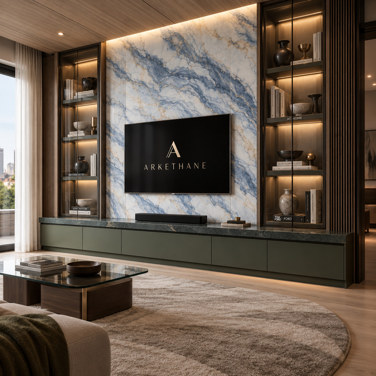 Modern Salon TV Ünitesi | Cam Vitrinli TV Ünitesi