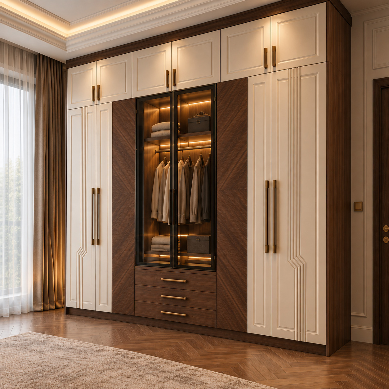 Neoclassical Lacquered Wardrobe Designs | Glass Display Wardrobe