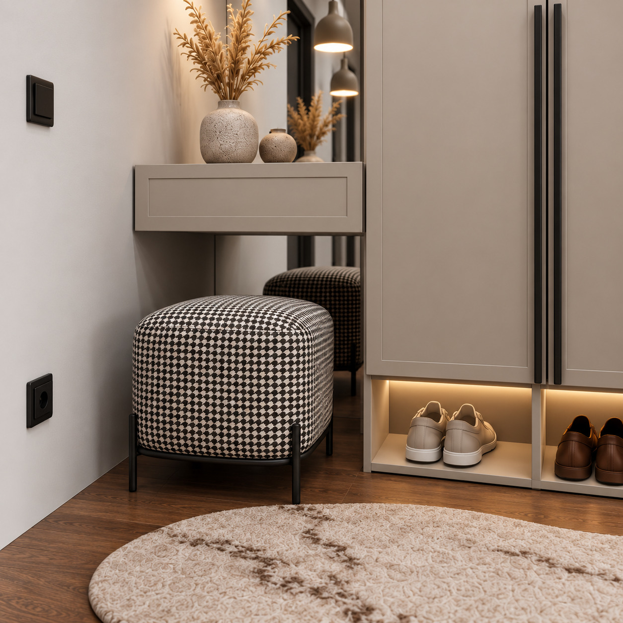 Luxury Mirrored Hallway Wardrobe with Matt Greige Country-Style Doors