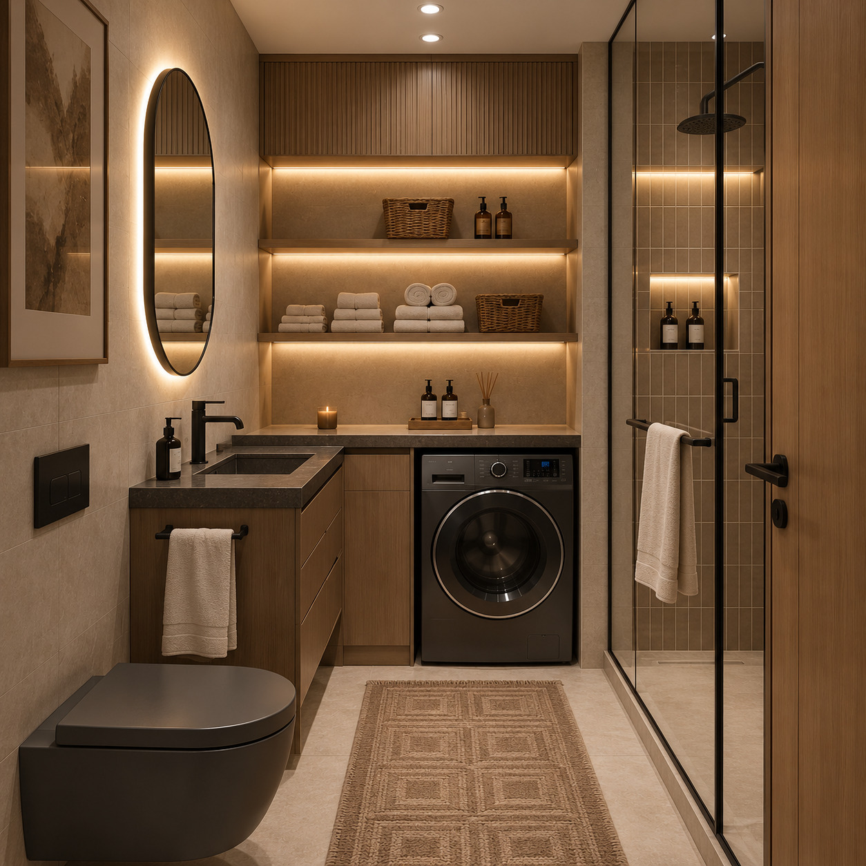 Çamaşır Alanı Entegreli İskandinav Banyo