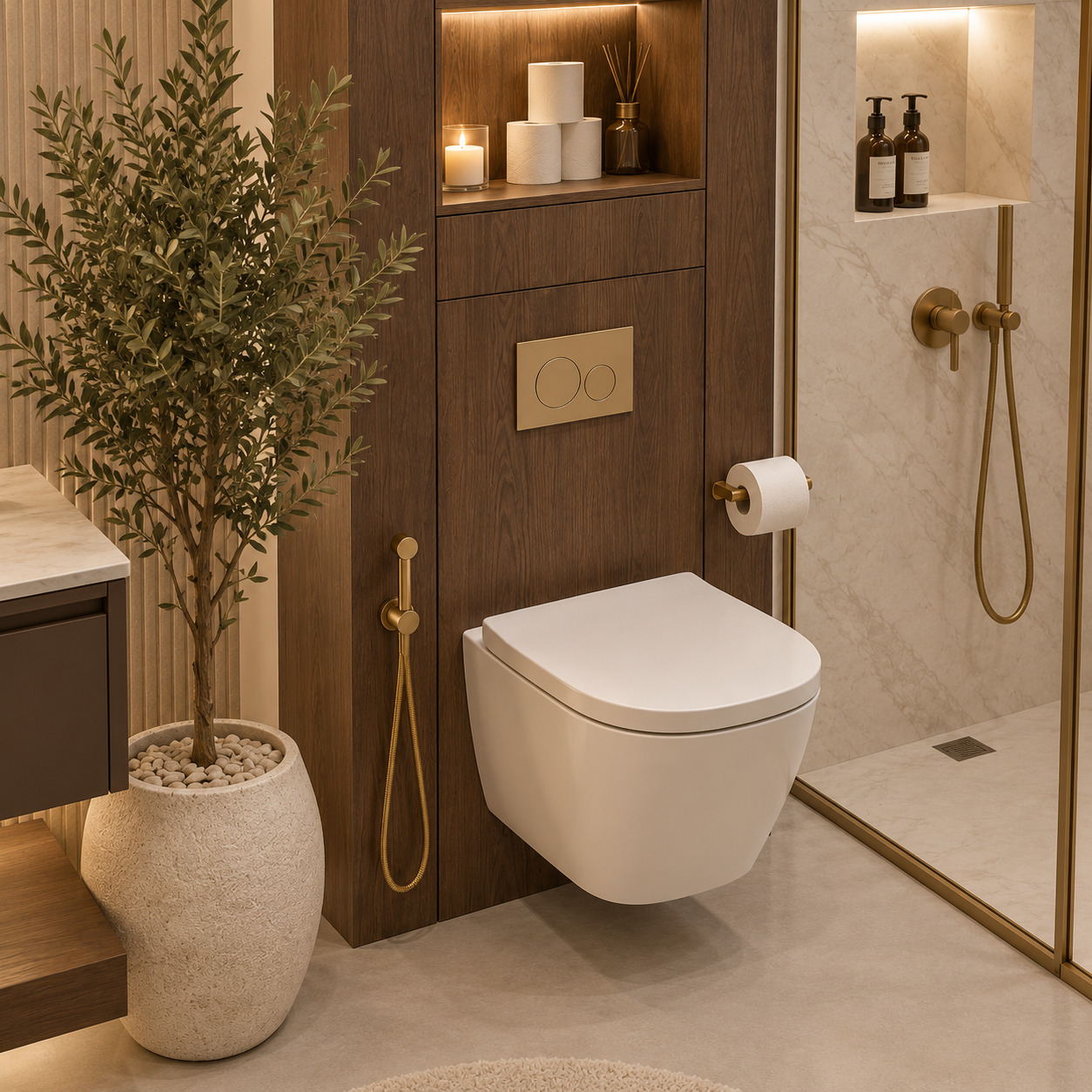 Built-In Storage Above the Toilet | Illuminated Bathroom Niche