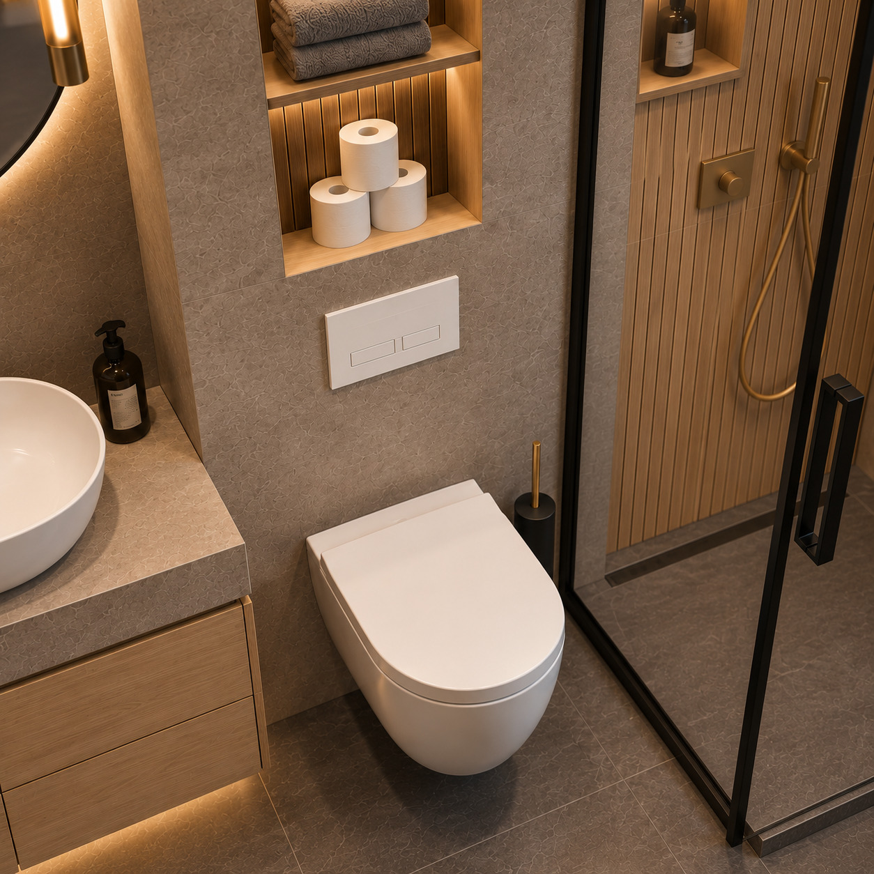 Doğal Meşe Lambrili ve Özel İmalat Banyo