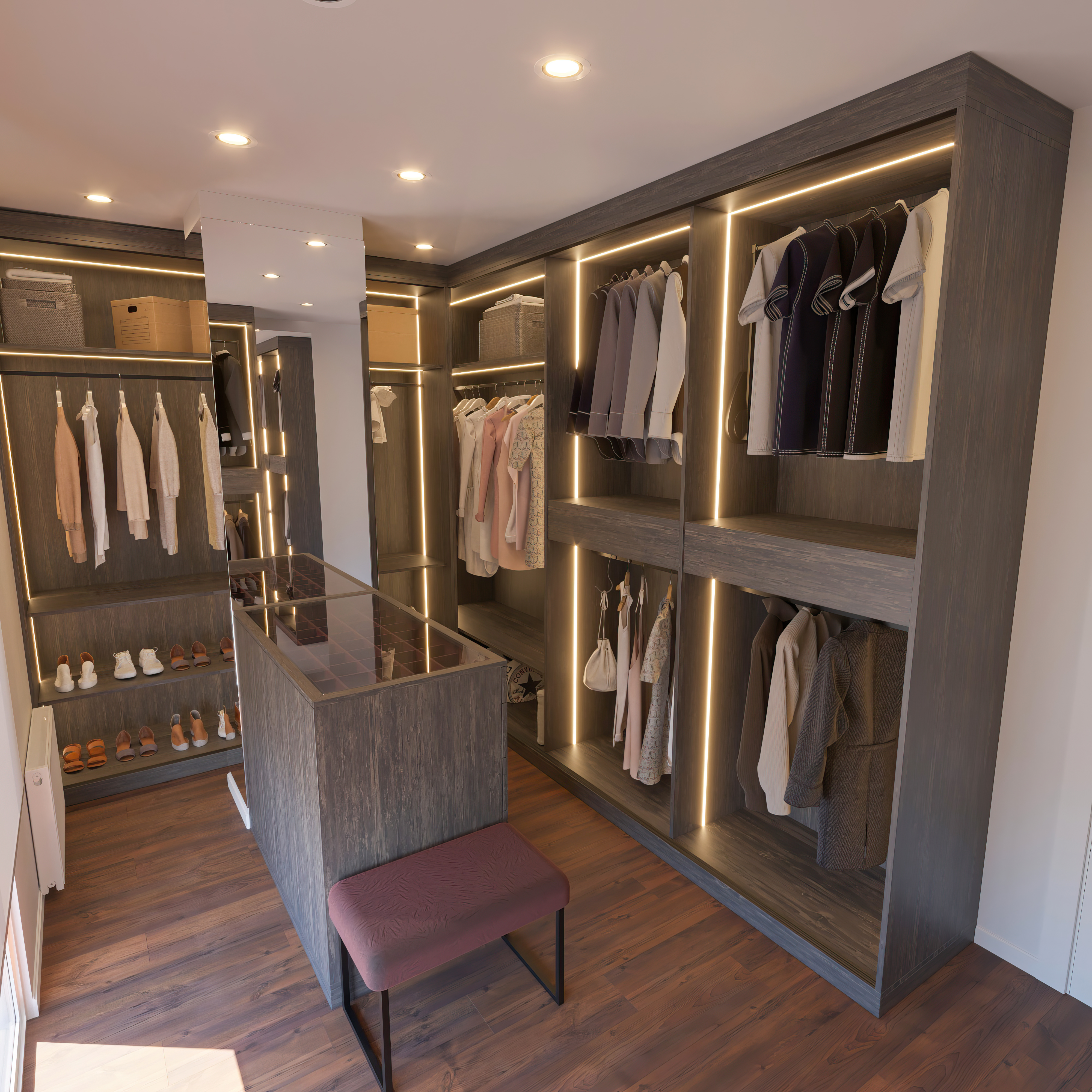 Füme Cam Sürgü Kapaklı Giysi Dolabı