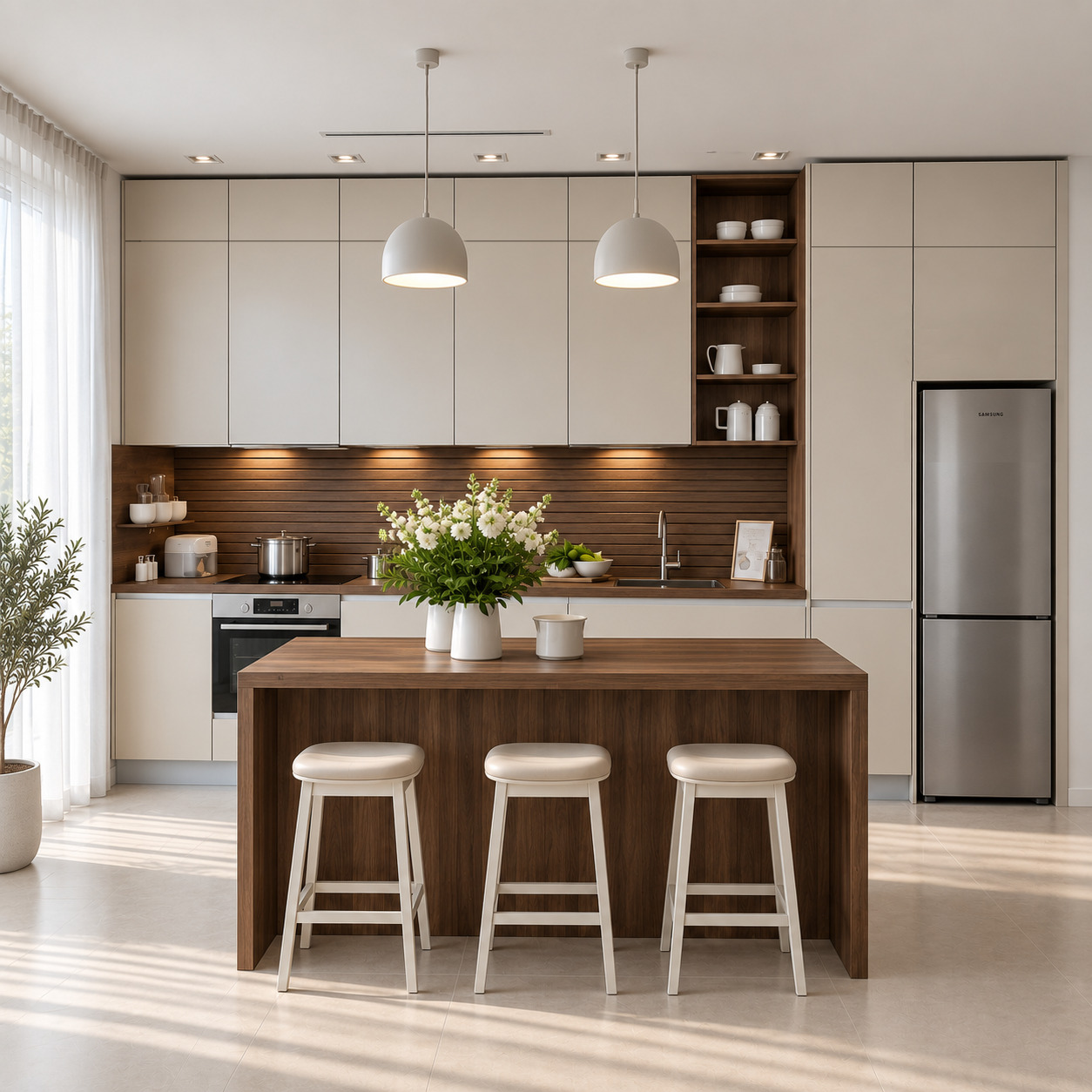 Çift Sıra Dolaplı Modern Açık Mutfak