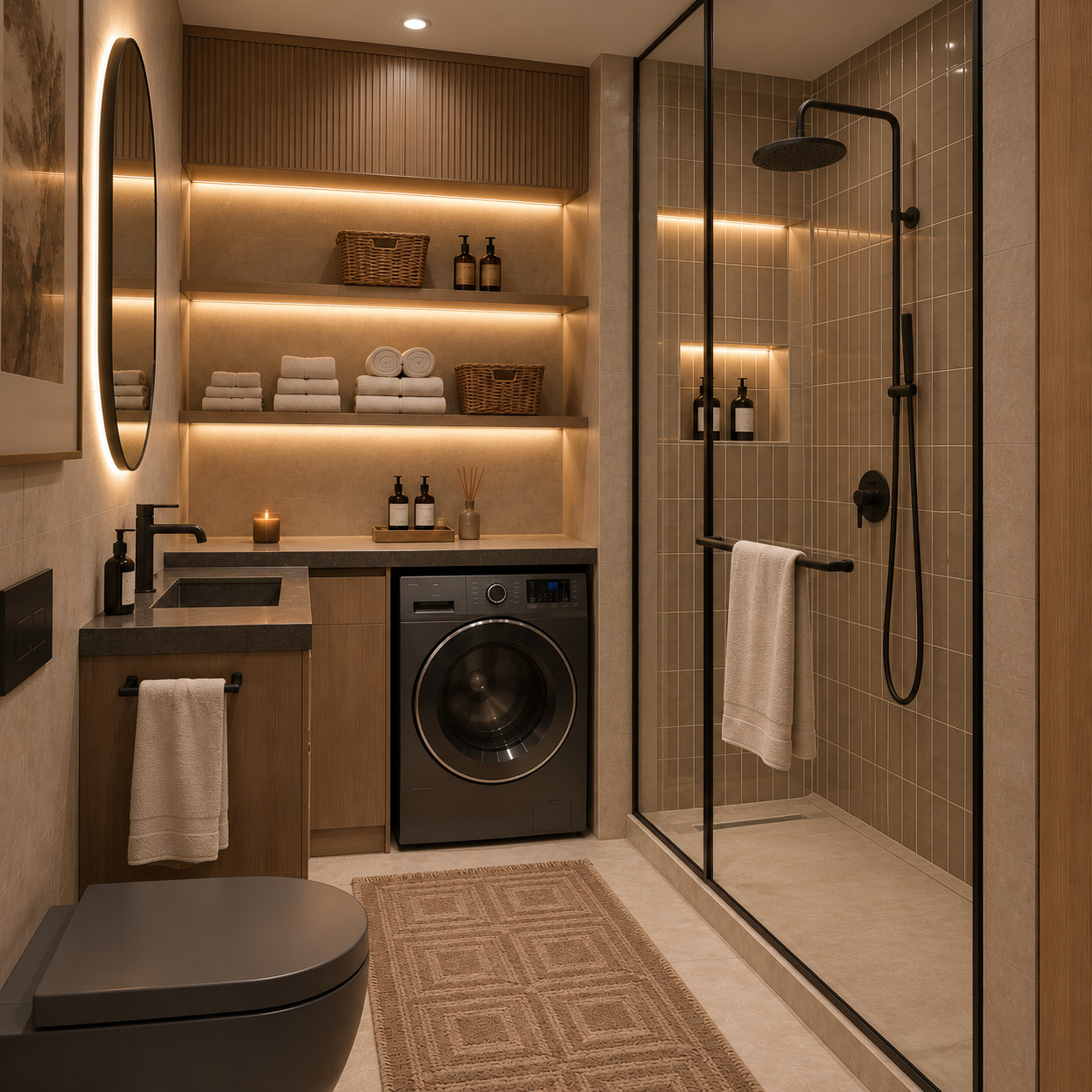 Çamaşır Alanı Entegreli İskandinav Banyo