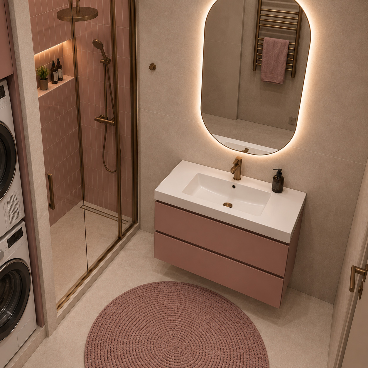 Gül Kurusu & Çamaşır Alanı Modern Banyo
