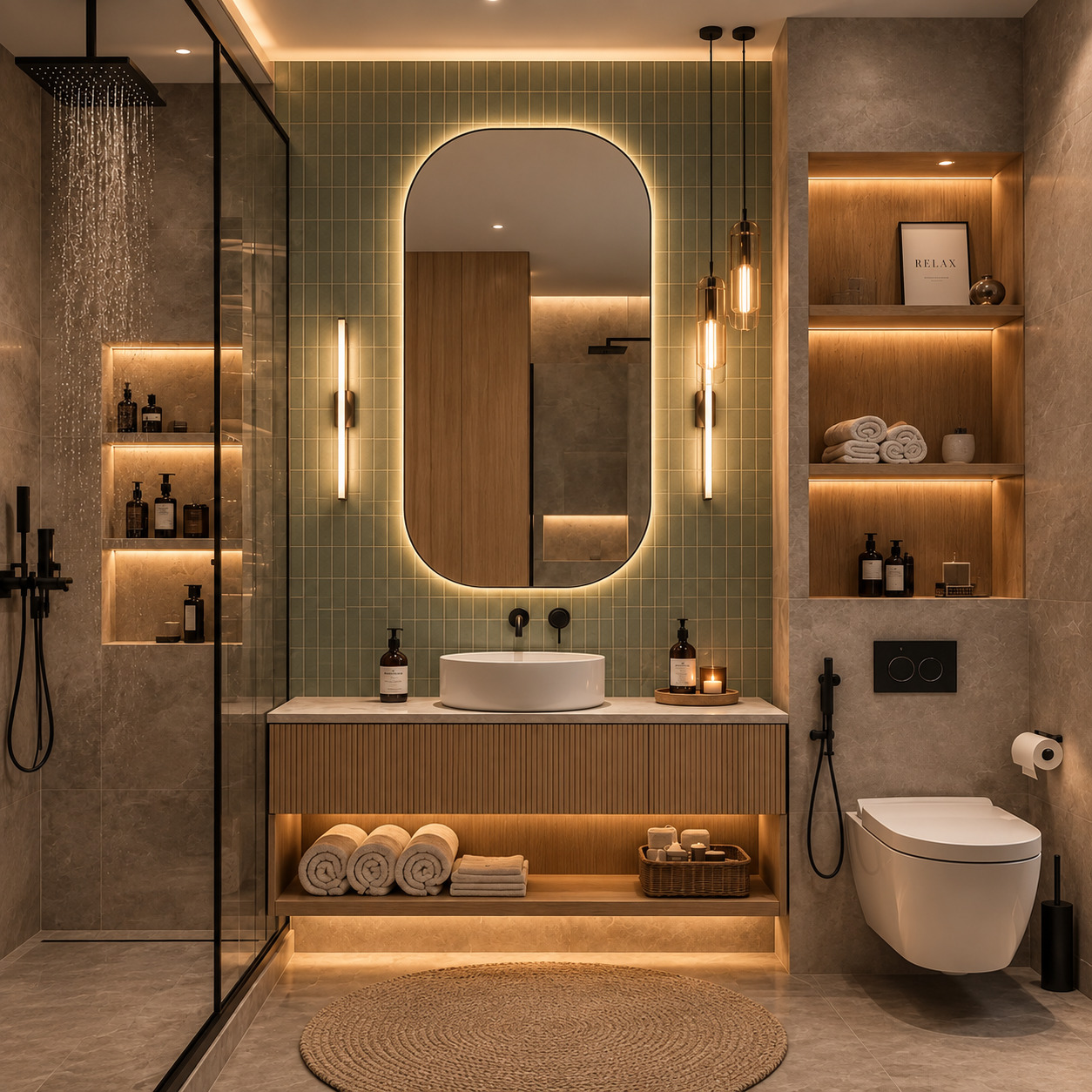 İskandinav Tarzı Ahşap Lavabo Dolaplı Banyo