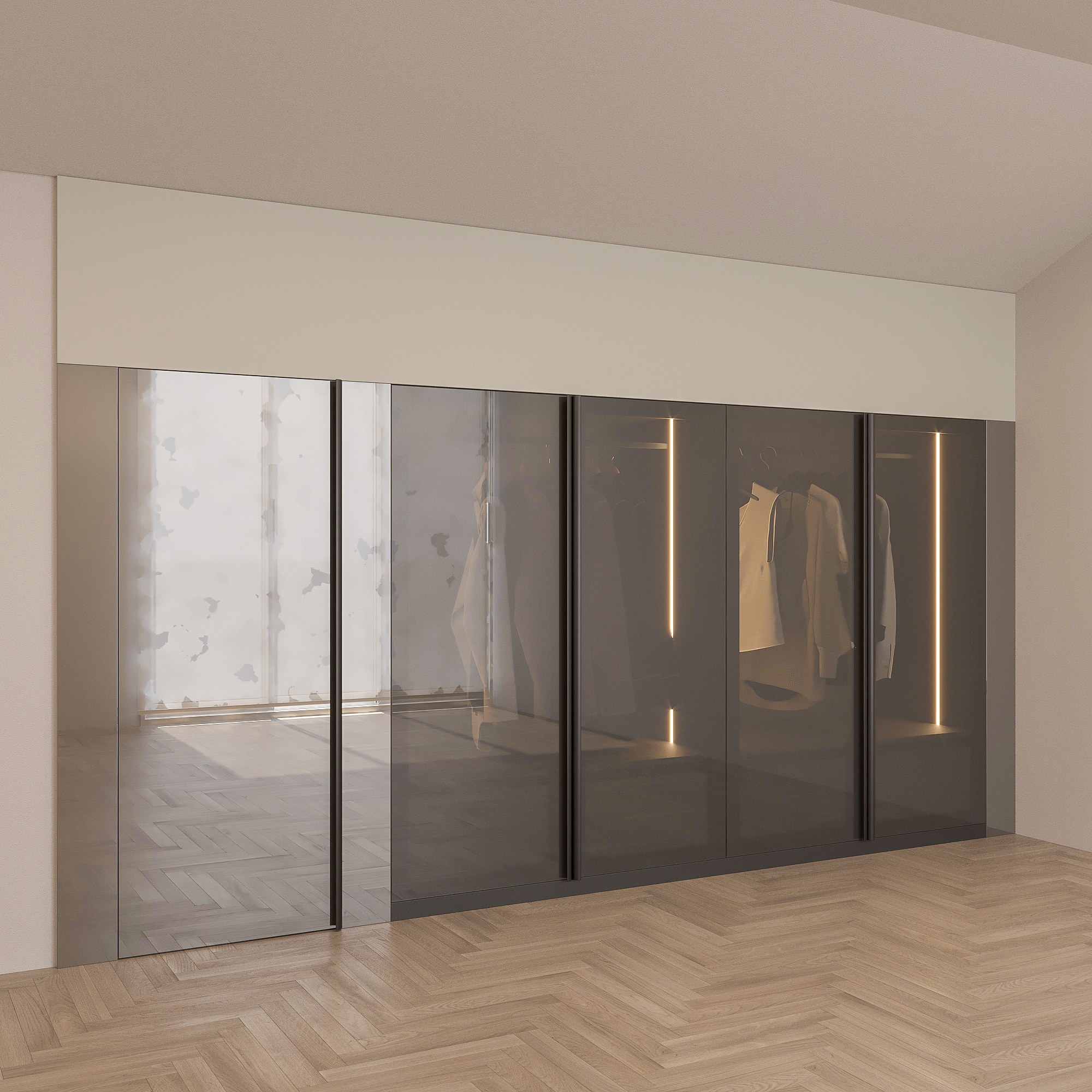 Built-in Wardrobe with Smoked Glass Doors