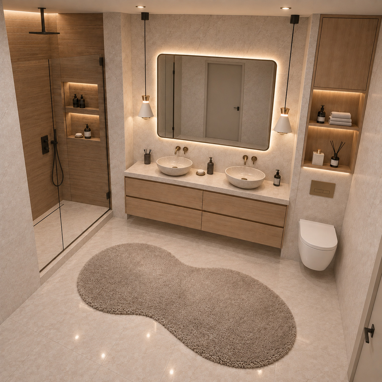 Çift Lavabolu Banyo Dolabı Modelleri | Lüks Ebeveyn Banyosu
