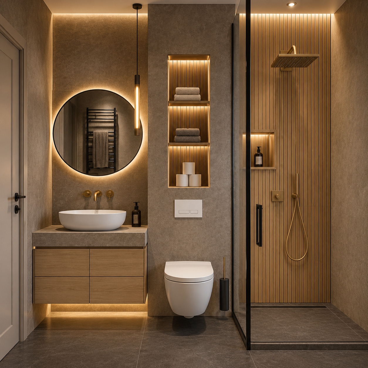 Doğal Meşe Lambrili ve Özel İmalat Banyo