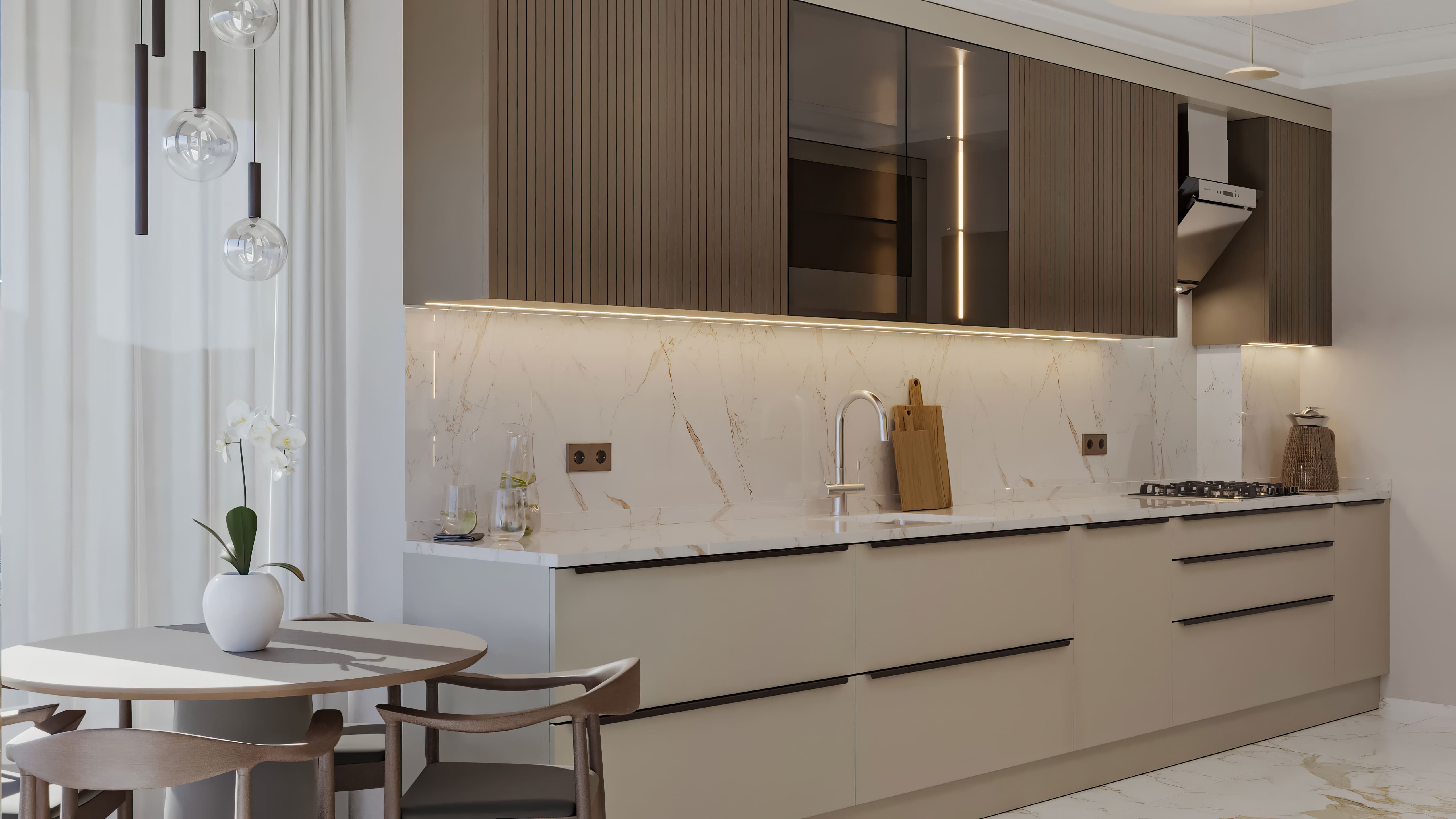 Smoked Glass & Calacatta Kitchen
