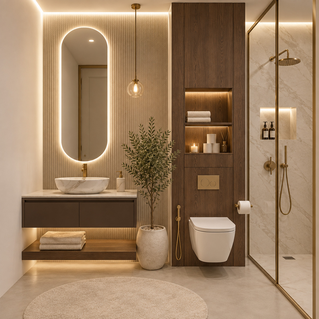 Built-In Storage Above the Toilet | Illuminated Bathroom Niche