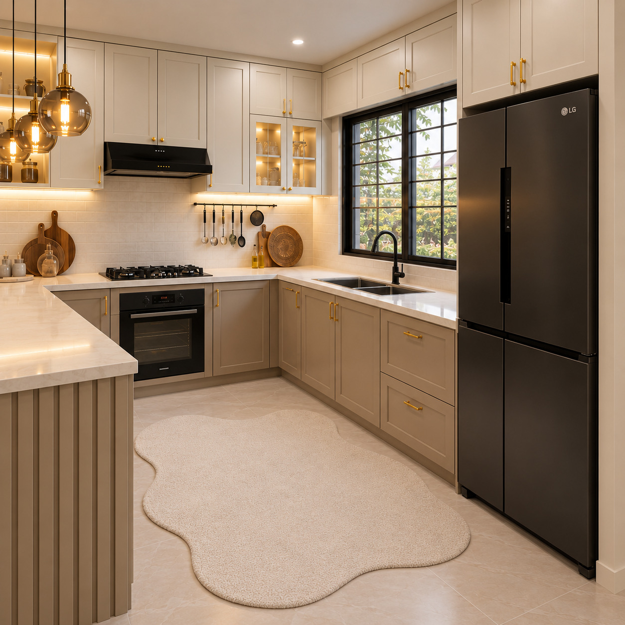 Kaşmir Gri Shaker Kapaklı, Lamel Yarımadalı Modern U-Mutfak