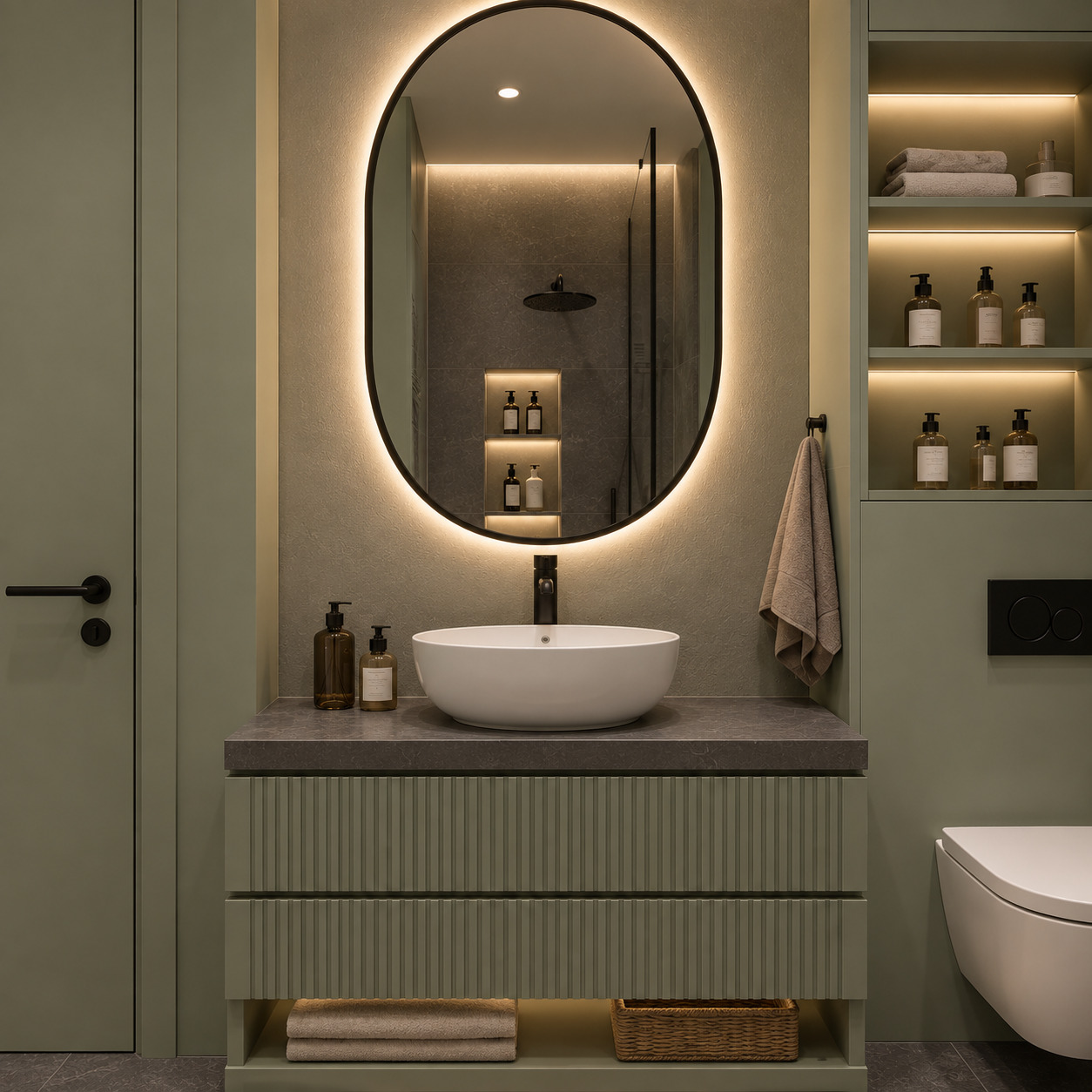 Çanak Lavabolu ve Çamaşır Dolaplı Spa Banyo