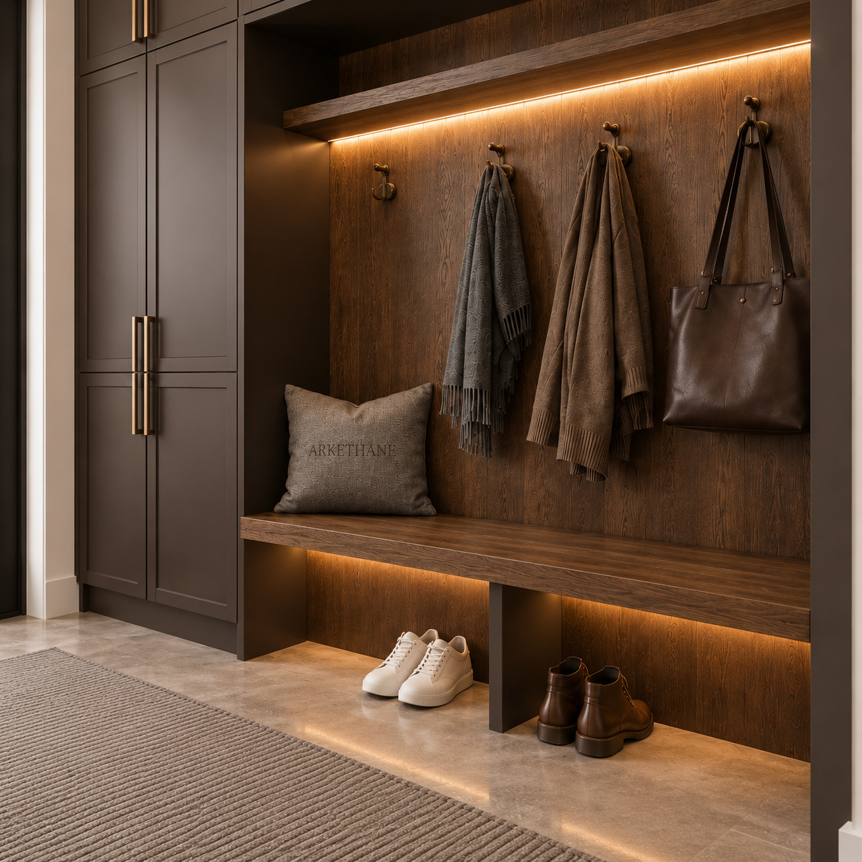 Modern Hallway Wardrobe with Anthracite/Dark-Chocolate Shaker Doors