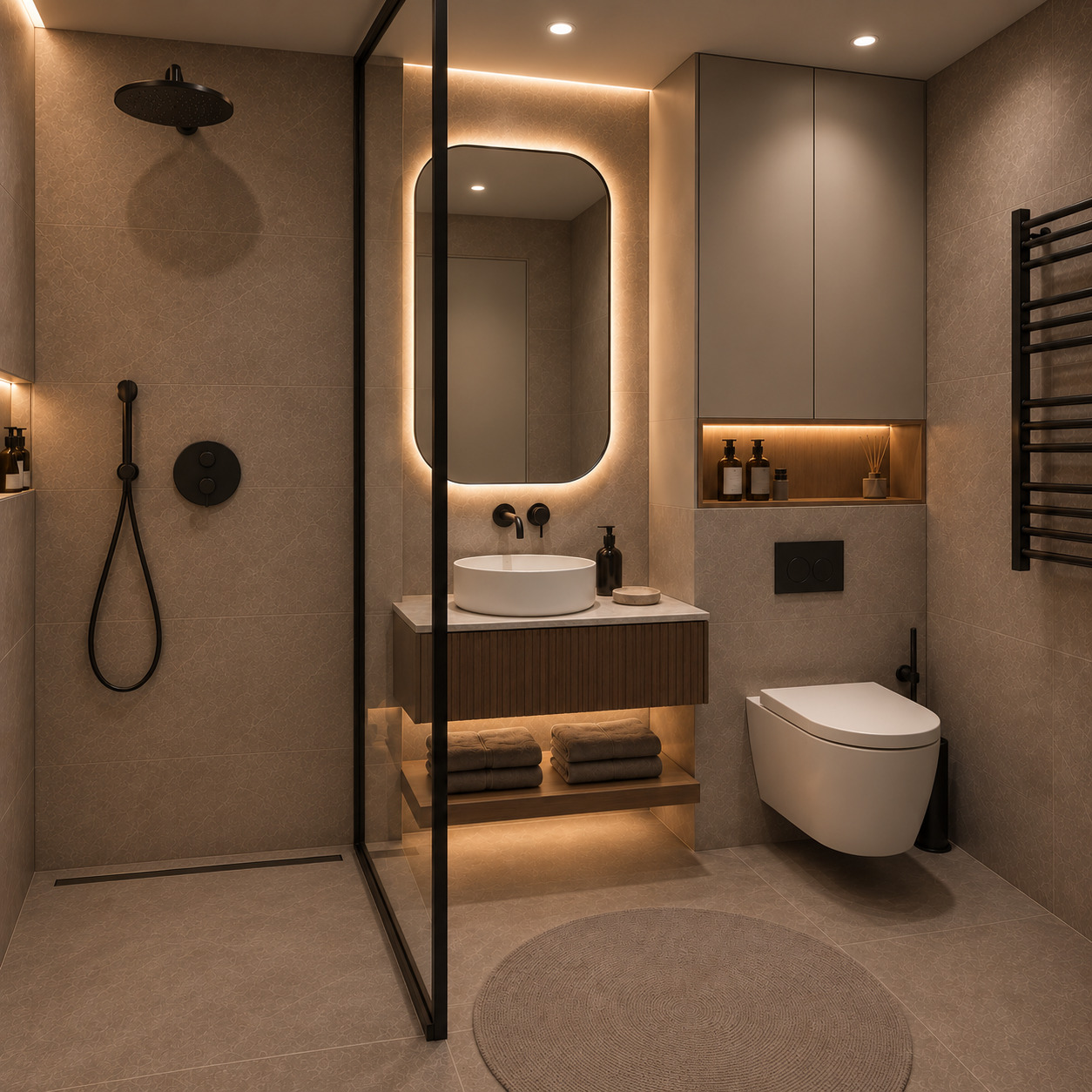 Walk-in Duşlu Modern Banyo