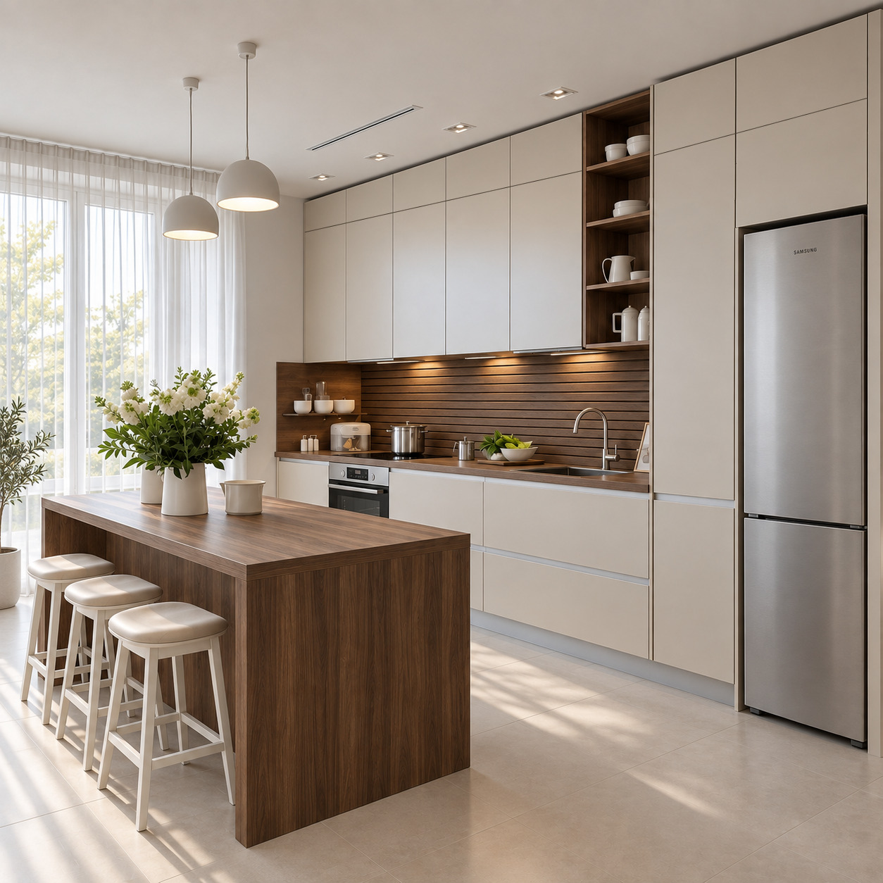 Double-Tier Cabinetry Modern Open Kitchen