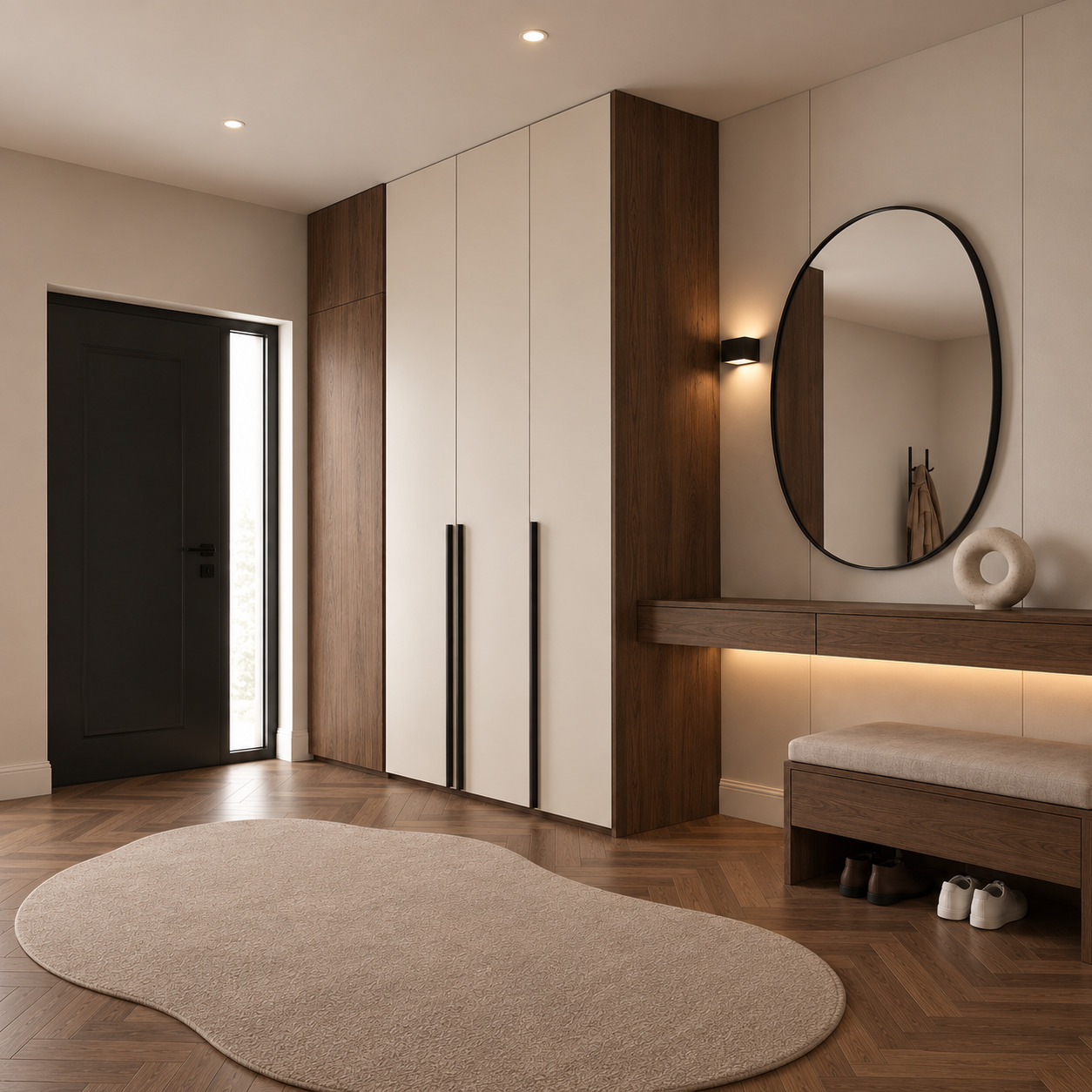 Koyu Ceviz ve İpek Mat Krem Lake Dresuarlı Modern Portmanto