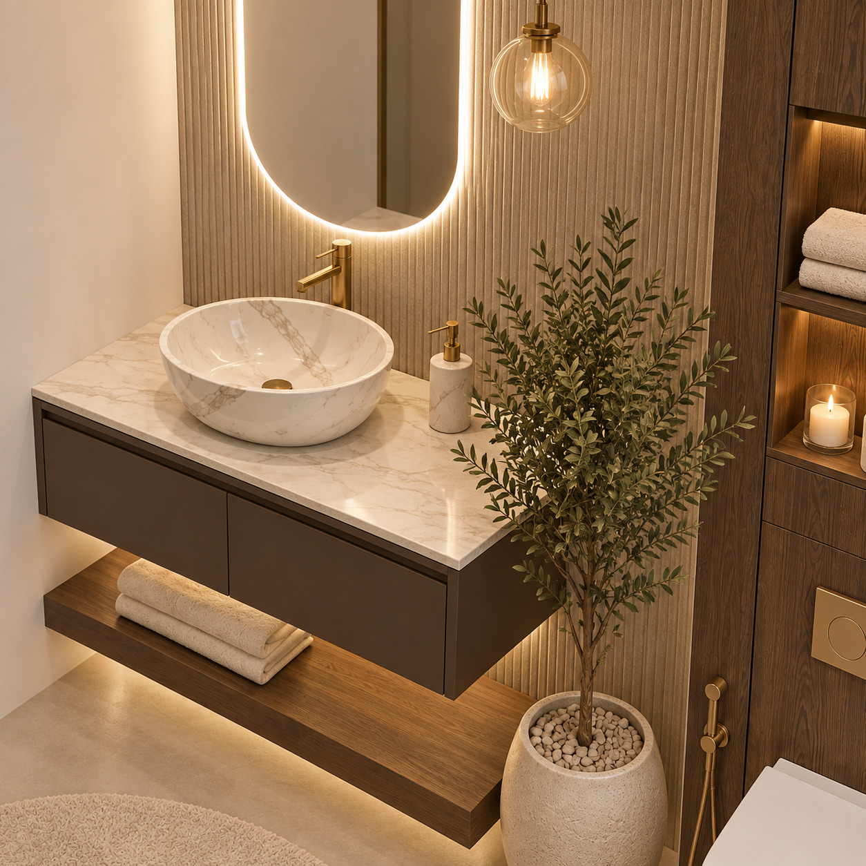 Klozet Üstü Gömme Dolap Modelleri | Işıklı Banyo Nişi