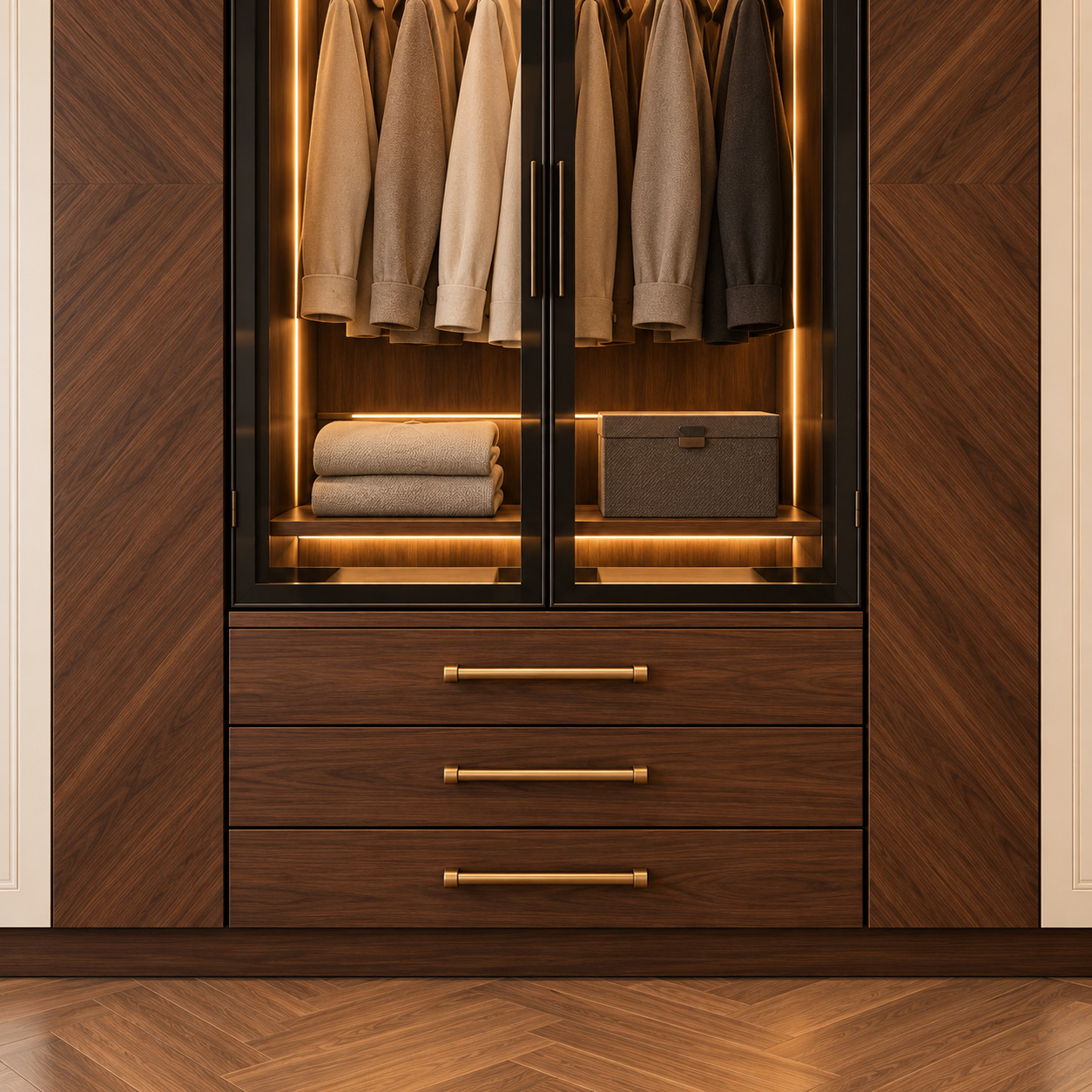 Neoclassical Lacquered Wardrobe Designs | Glass Display Wardrobe
