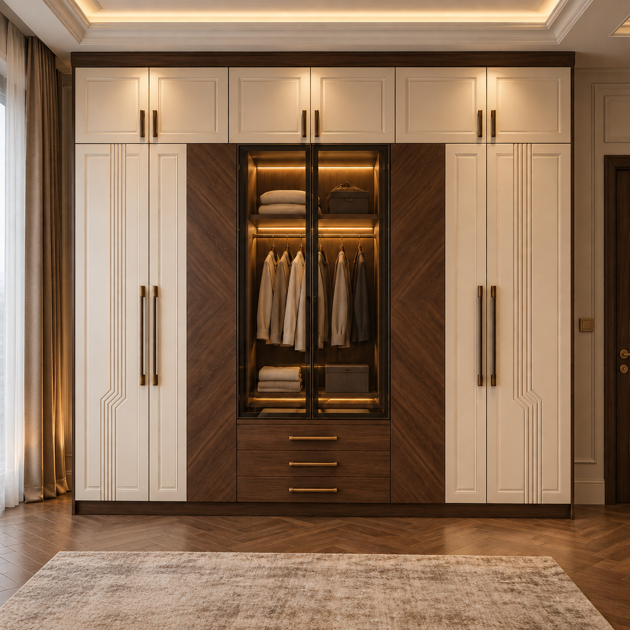 Neoclassical Lacquered Wardrobe Designs | Glass Display Wardrobe