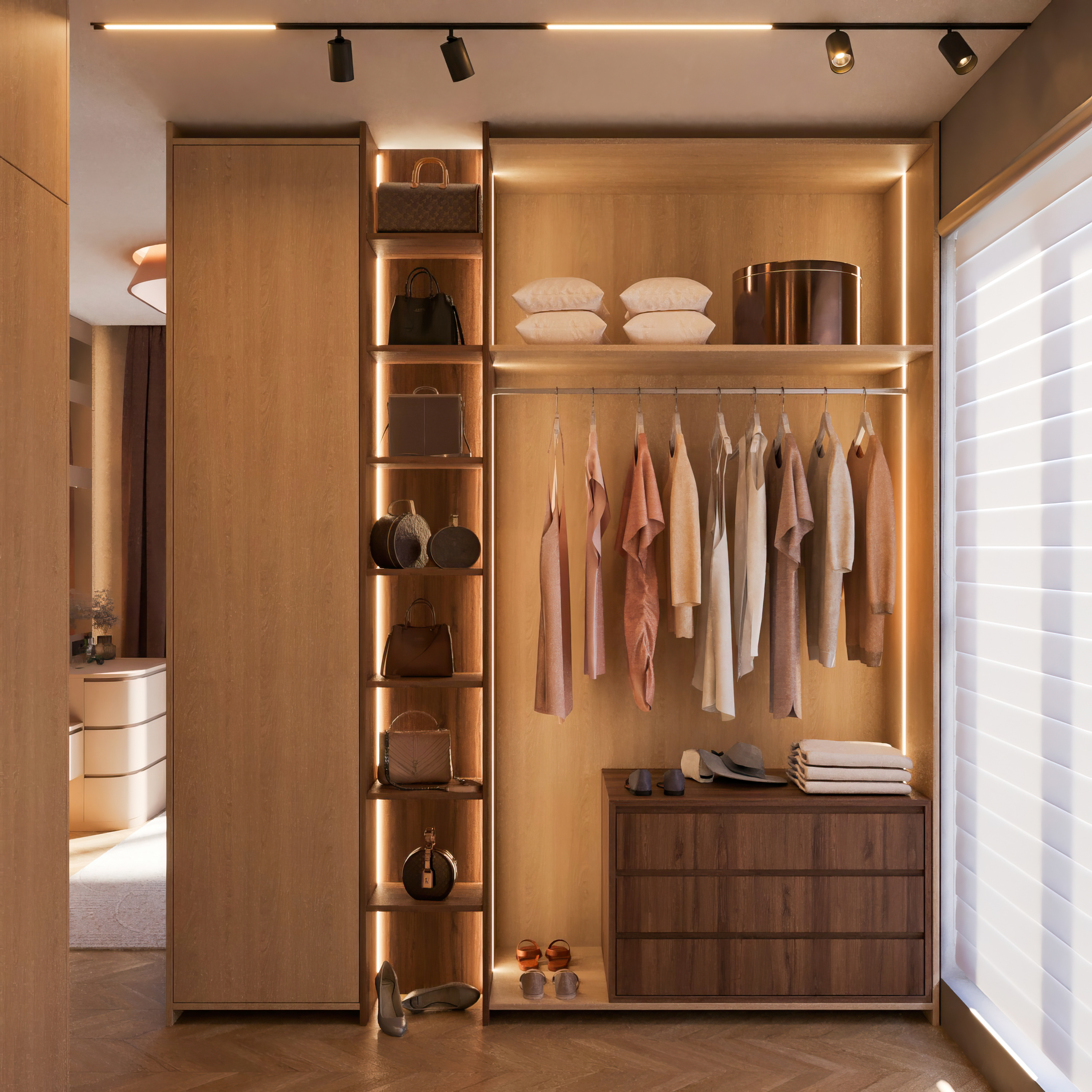 Open Shelf Wooden Dressing Area