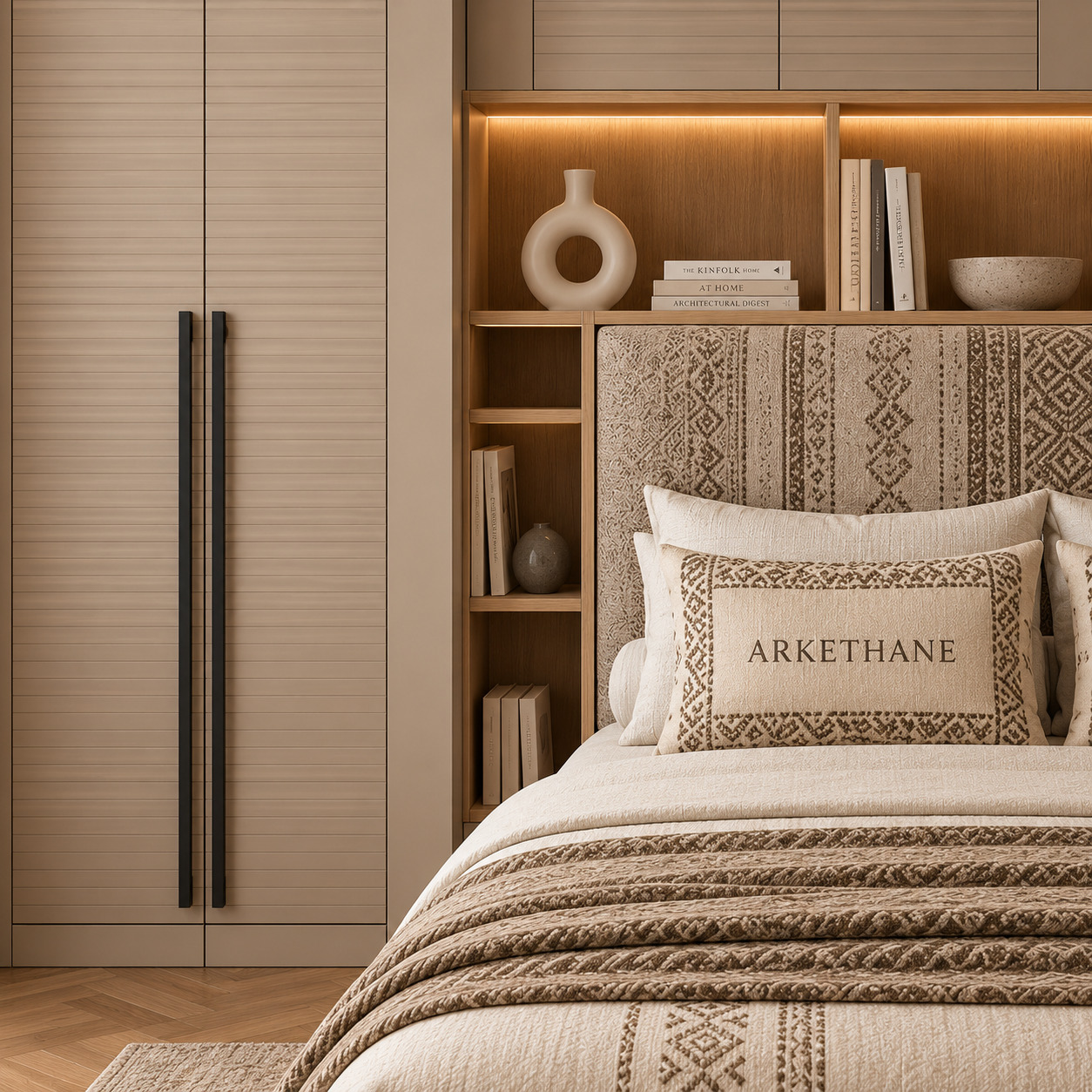 Bespoke Over-Bed Wardrobe | Lacquered Doors with Shadow Joints