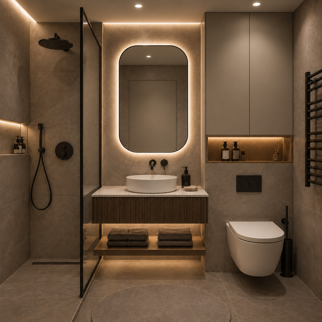 Walk-in Duşlu Modern Banyo