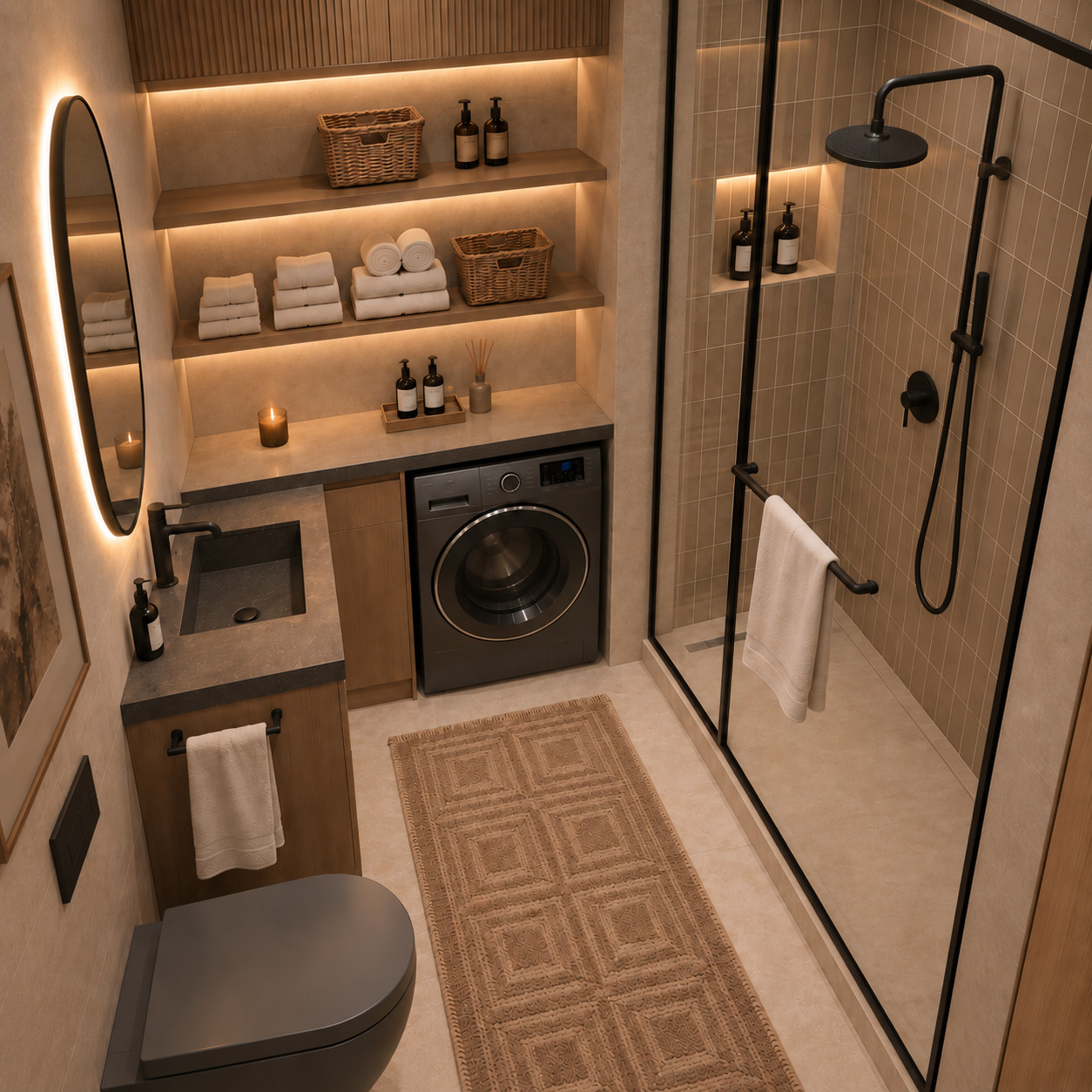 Scandinavian Bathroom with Integrated Laundry