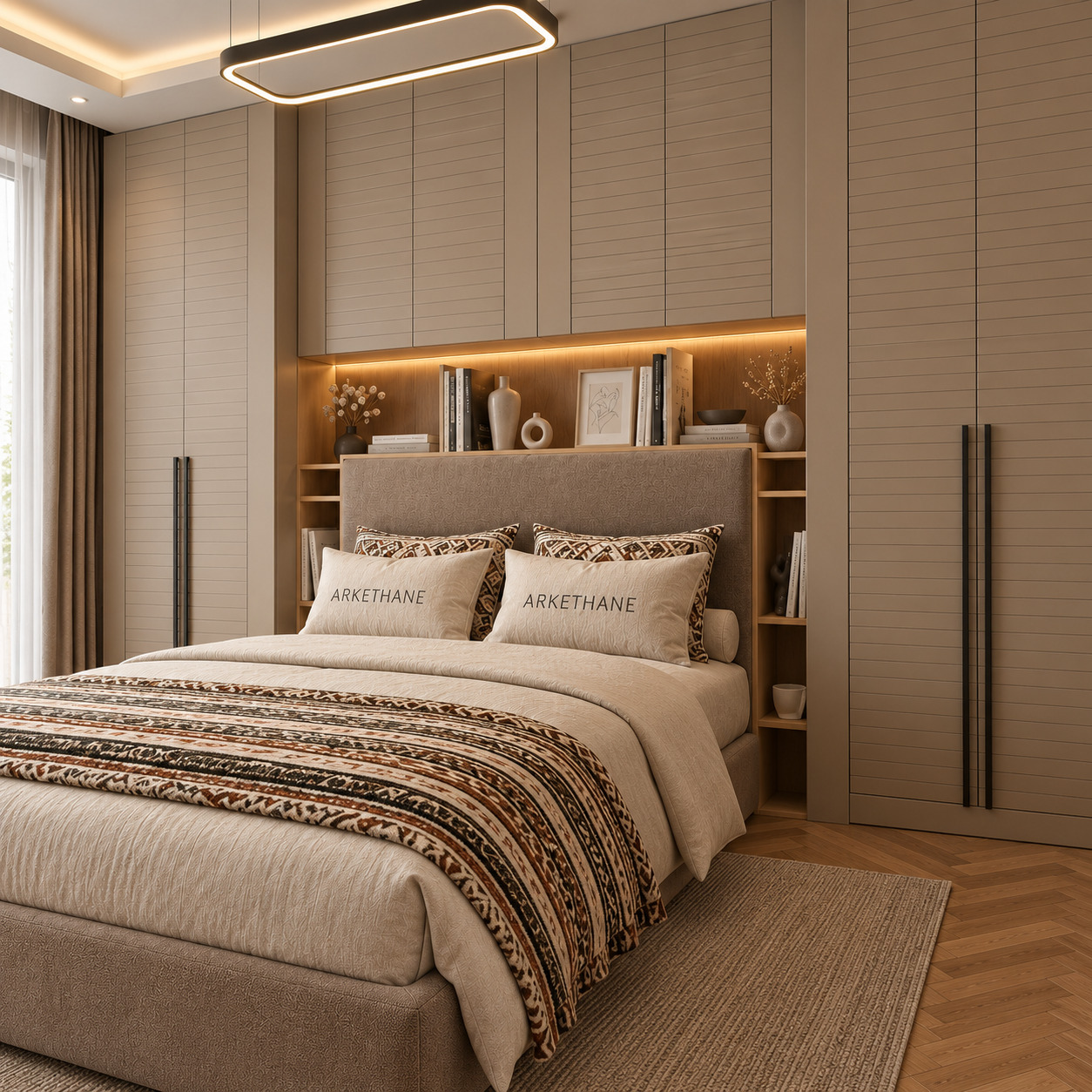 Bespoke Over-Bed Wardrobe | Lacquered Doors with Shadow Joints
