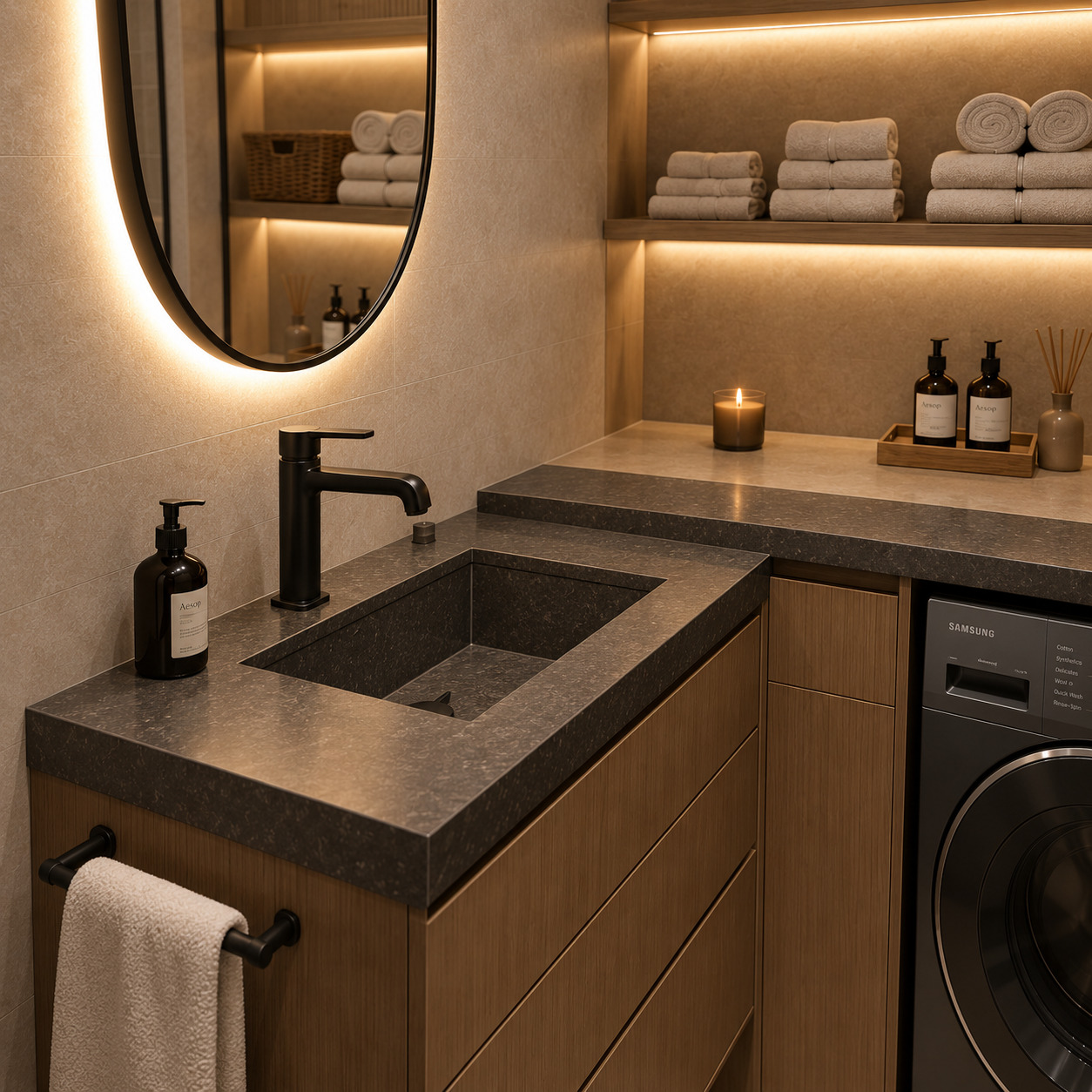 Çamaşır Alanı Entegreli İskandinav Banyo