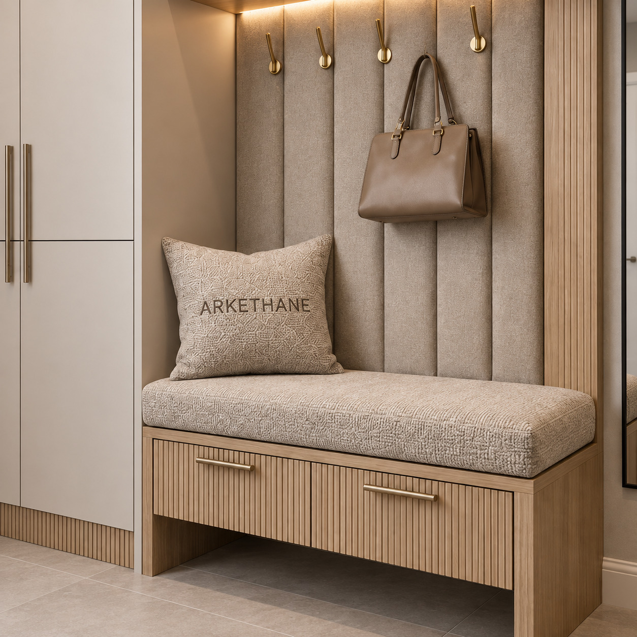 Fitilli Ahşap Kapaklı Modern Villa Antre Dolabı